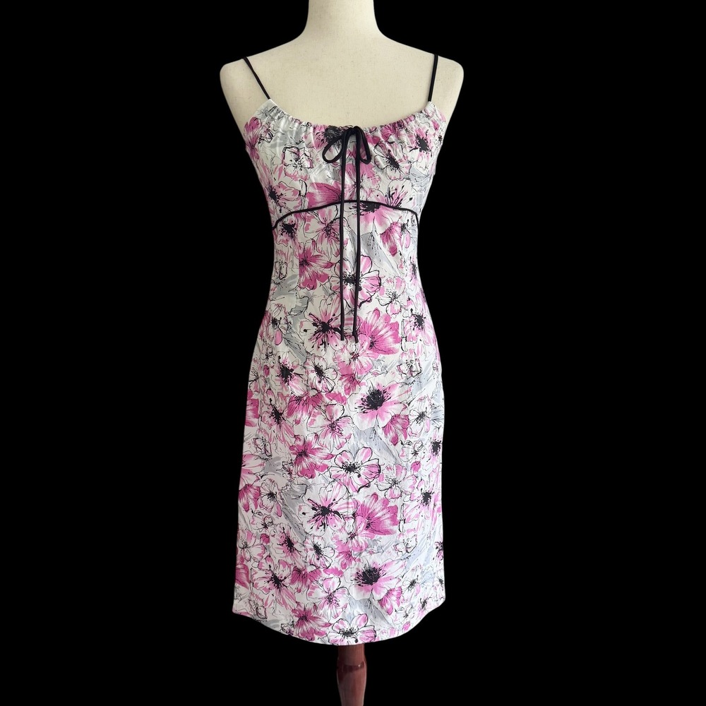 Pin Up Girl Pink Floral babydoll Empire Sheath Dress Retro‎ Y2K 4 6 coquette
